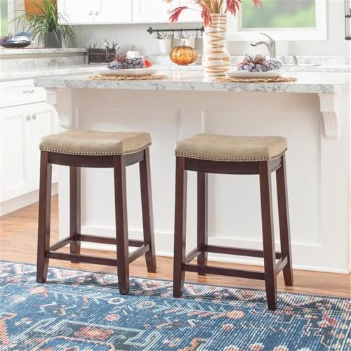 Linon Claridge Backless Counter Stool Faux Leather Wood Frame B014BXOT08 - Brown New
