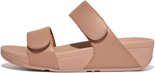 FITFLOP LULU ADJUSTABLE LEATHER SLIDES - SIZE: WOMEN 8.5 - BEIGE