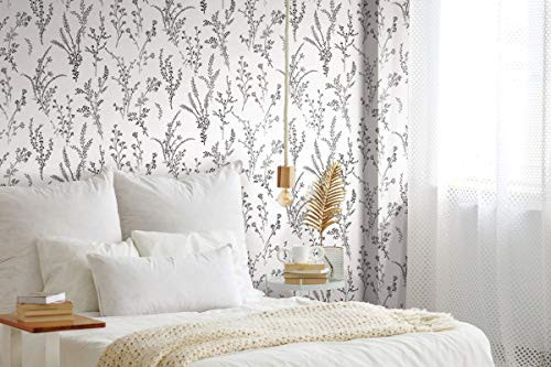 York Wallcoverings FH4026 Wildflower Sprigs Wallpaper Black/White New