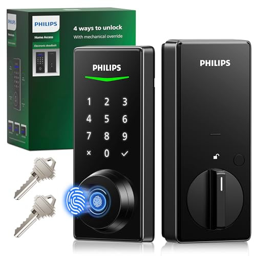 PHILIPS FINGERPRINT KEYLESS ENTRY DOOR LOCK, ELECTRONIC DOOR LOCK MATTE BLACK