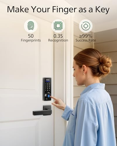 PHILIPS FINGERPRINT KEYLESS ENTRY DOOR LOCK, ELECTRONIC DOOR LOCK MATTE BLACK