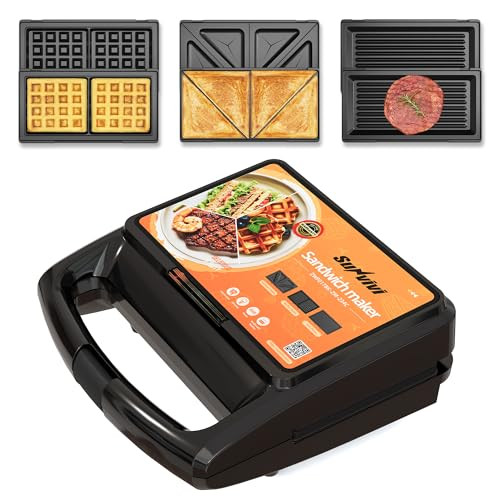 SUNVIVI 800W 3 IN 1 SANDWICH MAKER - BLACK