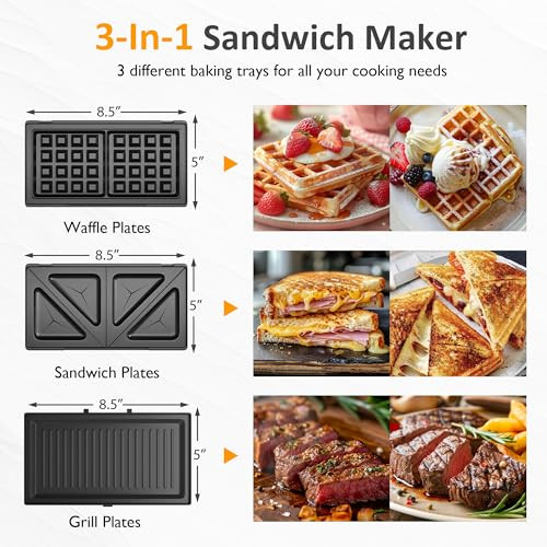 SUNVIVI 800W 3 IN 1 SANDWICH MAKER - BLACK
