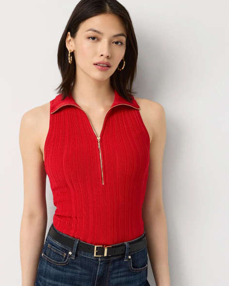 WHITE HOUSE BLACK MARKET HALF ZIP HALTER SWEATER TANK SIZE: WOMEN M - GOJI BERRY