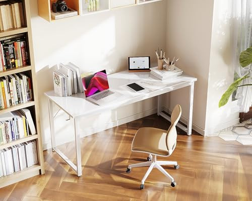 Casaottima 54 Inch Computer Desk for Home Office, Study Writing Table White New
