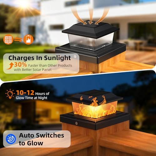 FLYINGOD SOLAR POST CAP LIGHTS, BLACK, 4X4/5X5, 8-PACK - BLACK