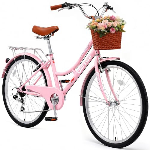 QARSWA C-100 24/26 Inch Women's Beach Cruiser Bike, Shimano 7S, - PINK