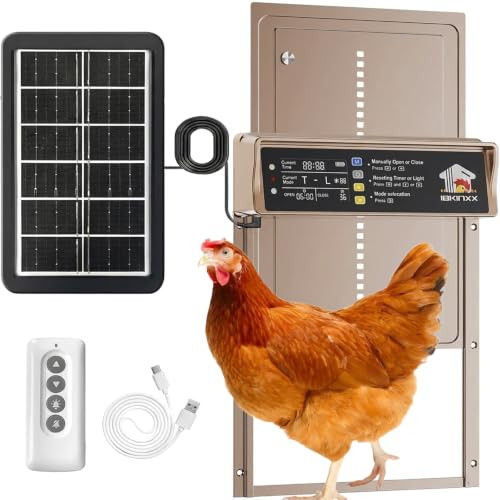 IBKINXX AUTOMATIC CHICKEN COOP DOOR SOLAR POWERED,GOLDEN BROWN CHICKEN DOOR
