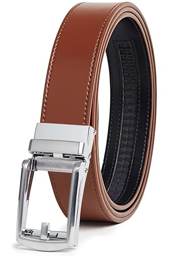 CARLO FELLINI GENUINE LEATHER RATCHET BELT - COGNAC BELT / SILVER BUCKLE New