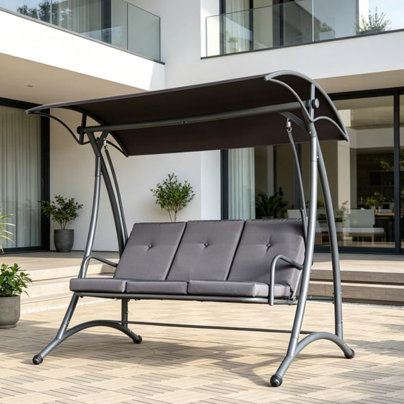 ZSHIYUIO PATIO SWING WITH ADJUSTABLE CANOPY & THICKENED CUSHIONS, GRAY