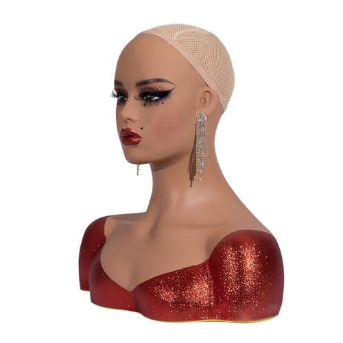 J&F CO. Realistic Europe and America Female Mannequin Head With Shoulder (RED) New