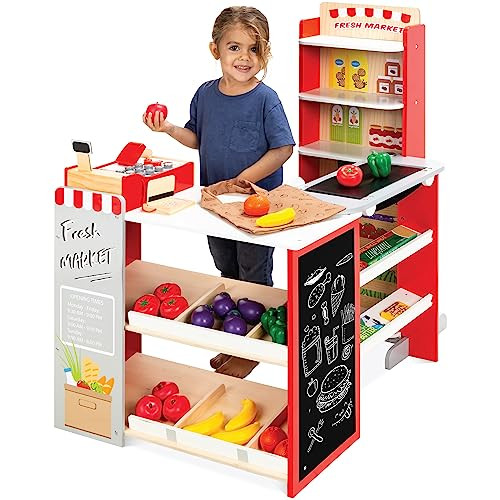 Best Choice Products Pretend Play Grocery Wooden Supermarket Toy - Red New