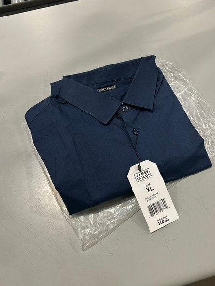 JAMES TAYLOR SHORT SLEEVE DRESS BUTTON DOWN SHIRT - SIZE: MEN XL - NAVY
