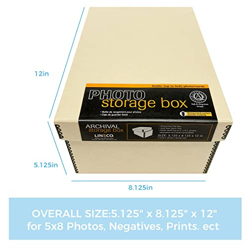 Lineco Archival Photo Card Box, Museum-Quality, 5x8x12 Inch, Tan, 2 Pack New