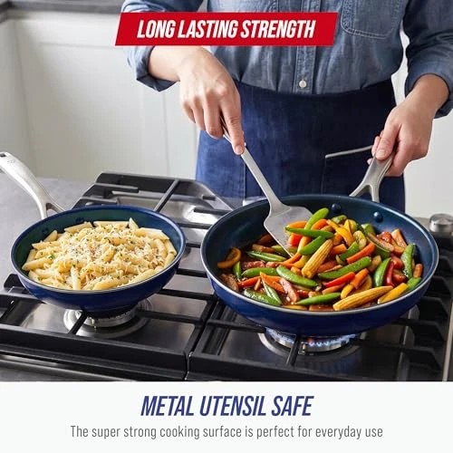 Blue Diamond 2 Pcs Nonstick Frying Pan Set Skillets PFAS-Free Ceramic - Blue New