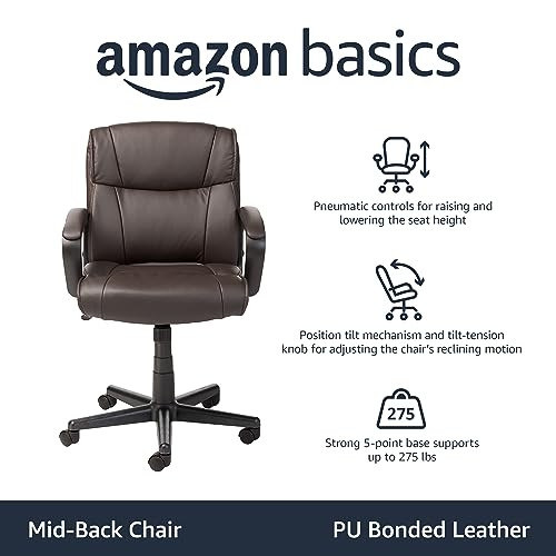 Amazon Basics Office Task Chair Adjustable Height 360° Swivel Faux Leather New