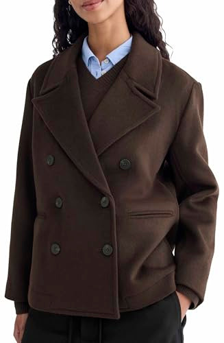 EVERLANE WOMENS REWOOL SHORT PEACOAT - SIZE: WOMEN L - DARK CHOCOLATE