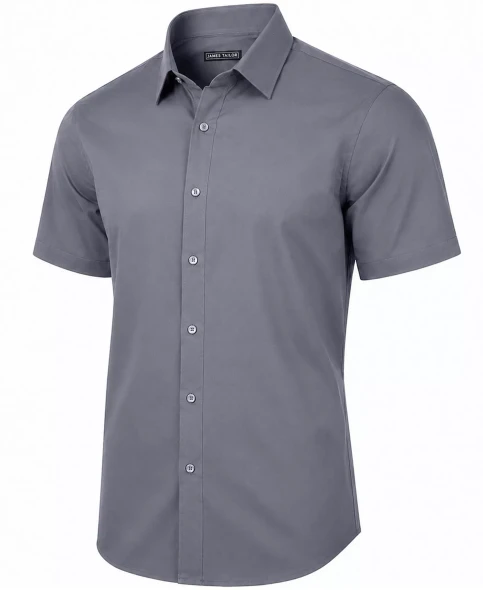 JAMES TAILOR SHORT SLEEVE DRESS SHIRT - SIZE: MEN XL - GRAY New