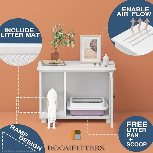 Roomfitters Cat Washroom Storage Bench Litter Box Enclosure Furniture White New