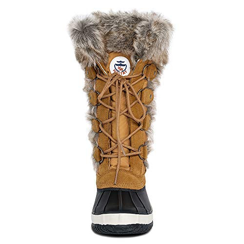 HZSTAY Women's Cow Suede Leather Boots Warm Waterproof Mid Calf Duck Size: 10