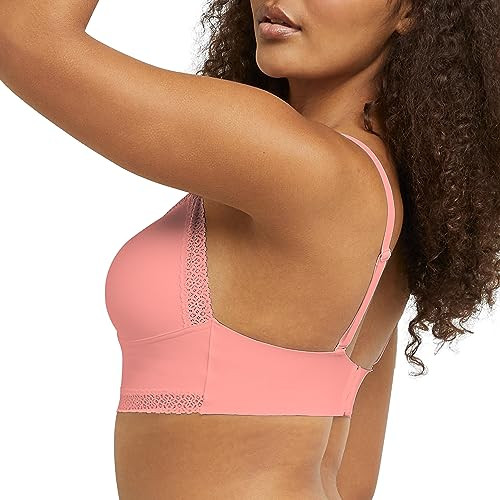 DM2322 MAIDENFORM WOMEN LACE TRIM TRIANGLE BRALETTE PULLOVER 2XL CORAL ZEST