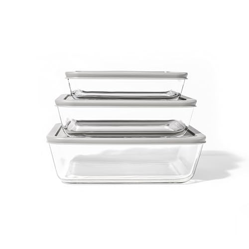 DURA LIVING GLASS FOOD STORAGE CONTAINER WITH LIDS NESTING 6 PIECE - CLEAR/GRAY New
