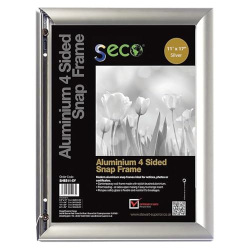 SECO 11X17 SNAP FRAME | FRONT LOADING ALUMINUM POSTER FRAME | EASY OPEN - SILVER