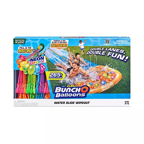 ZURU Bunch O Balloons Double Lane Waterslide Wipeout Slip & Slide 265 Balloons New
