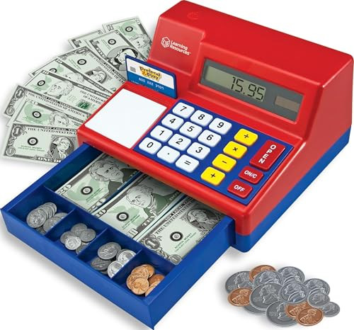 LEARNING RESOURCES PRETEND CALCULATOR, REGISTER, CREDIT CARD, TOY - RED/BLUE