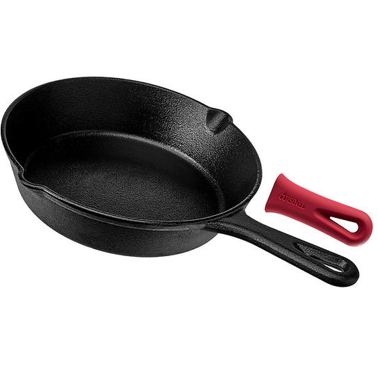 CUISINEL PRE SEASONED CAST IRON SKILLET (8-INCH) OVEN SAFE COOKWARE - BLACK/RED