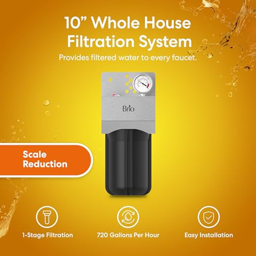 BRIO WHOLE HOUSE WATER FILTER SYSTEM W/GAUGE & FAST-FLOW PHOSPHATE - STEEL/BLACK New
