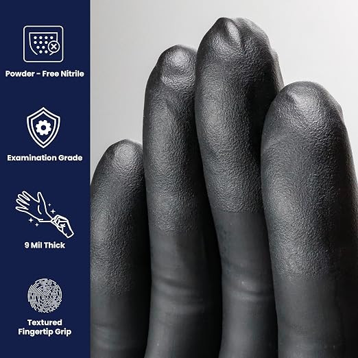 GENERIC BULK DISPOSABLE NITRILE GLOVES 9 MIL CASE OF 1000, LARGE - BLACK New