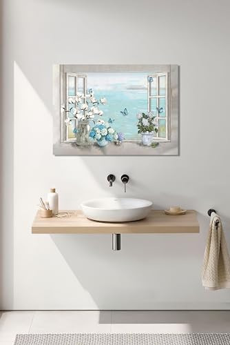 Cotton Hydrangea Bathroom Wall Art Farmhouse Flower Butterfly Pictures Floral New