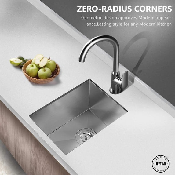 TORVA 16 GAUGE SUS304 SINGLE BOWL UNDERMOUNT KITCHEN SINK - STAINLESS STEEL New
