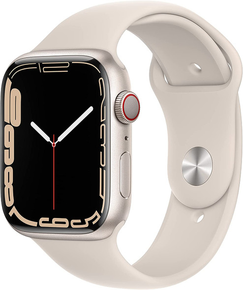 For Parts: APPLE WATCH 7 (GPS CELL) 45mm STARLIGHT ALUMINUM STARLIGHT BAND -CRACKED SCREEN