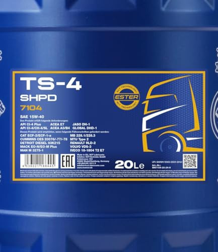 Mannol SHPD 15W-40 Extra Engine Oil for Diesel Trucks (20L) - B00KA7DXC0 New