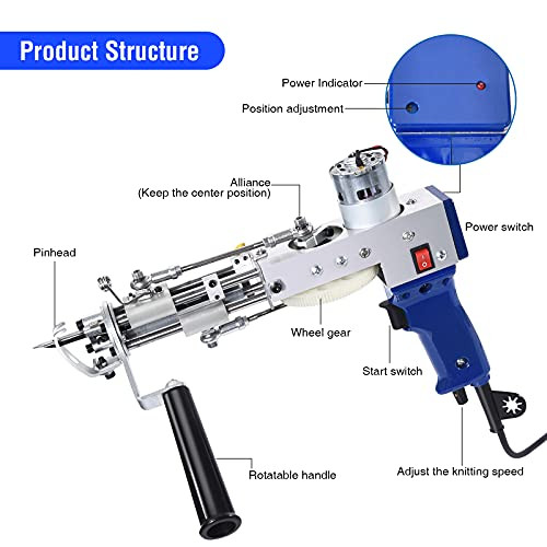 VEHIPA TUFTING GUN CUT PILE AND LOOP PILE 2 IN 1 ELECTRIC RUG GUN MACHINE BLUE