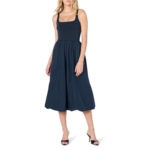 SS25-54 THE DROP WOMEN'S TINA SCOOP NECK BUBBLE HEM DRESS BLUE SIZE S