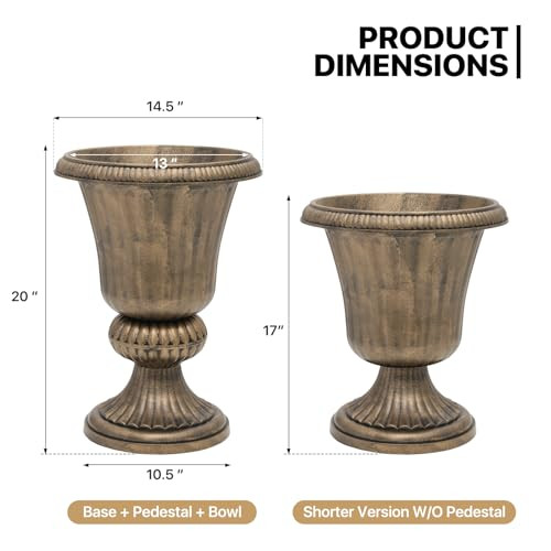 MoNiBloom 20" Urn Planter Vase Vintage Roman Flower Pot - Brass New
