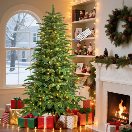 Alupssuc 6ft Prelit Artificial Hinged Christmas Tree, 380 Pre-Lit RGB Lights New