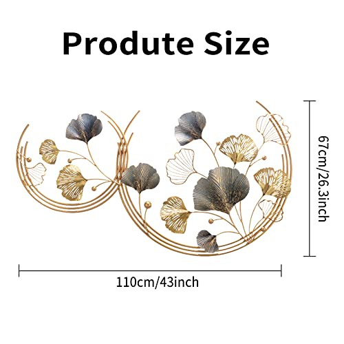 UUABAEF 3D Gold wall decor, Ginkgo Leaf Metal Wall Art Decor, 43 * 26" New