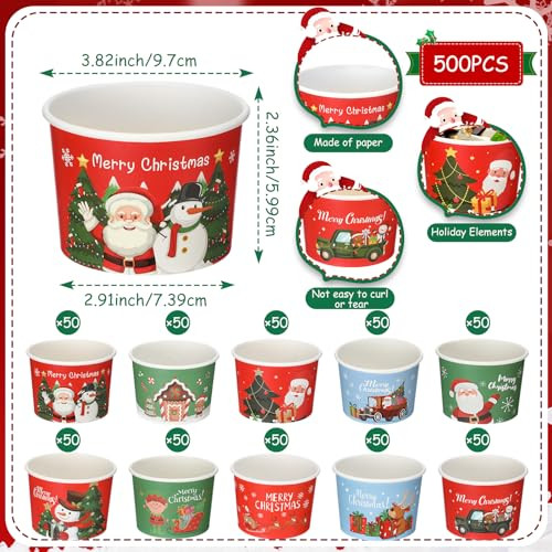 Sliner 500 Pcs Christmas Snack Bowls Bulk 8 oz Disposable Treat Bowls 10 Style New