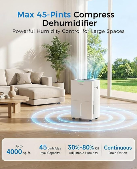 WPSOERT 4,000 SQ.FT DEHUMIDIFIER FOR BASEMENT WITH DRAIN HOSE - WHITE