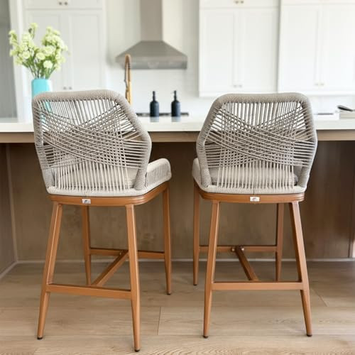 PURPLE LEAF Outdoor Counter Height Bar Stools Chair Set of 2 Modern Patio Metal