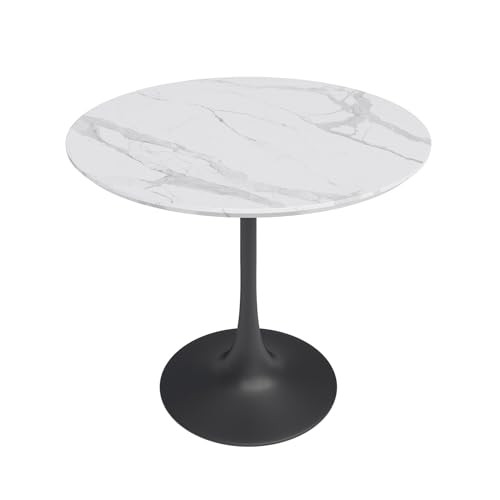 Jamesdar Kurv Steel 31.5" Cafe Table in White Marble & Black New