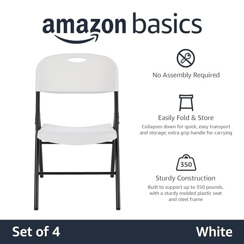 Amazon Basics Foldable Portable Plastic Chair 350LB Capacity 4-Pack - White New