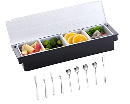 KNC Food & Condiment Dispenser Caddy, 4 Compartment Garnish, Caddy, B0B9KQDKMX New