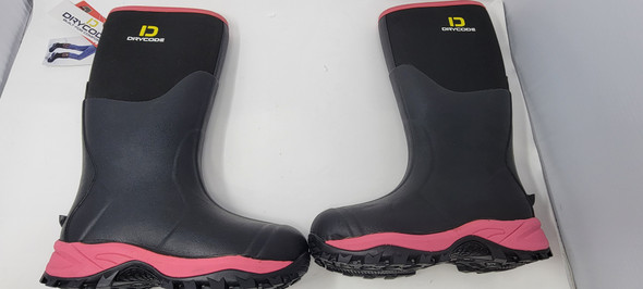 DRYCODE RUBBER BOOTS STEEL SHANK OUTDOOR MUD HUNTING BOOTS WOMEN 7 - BLACK/PINK