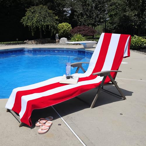 Superior Cabana Cotton Lounge Chair Cover, Towel, Terry Cloth, 32" x 102", Red New