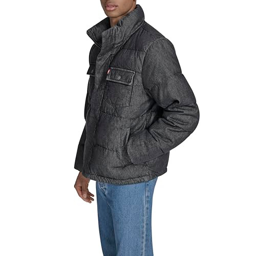 LEVI'S MIX MEDIA QUILTED PUFFER JACKET MEN L BLACK WASH DENIM - LM5RC213-BWD-L New
